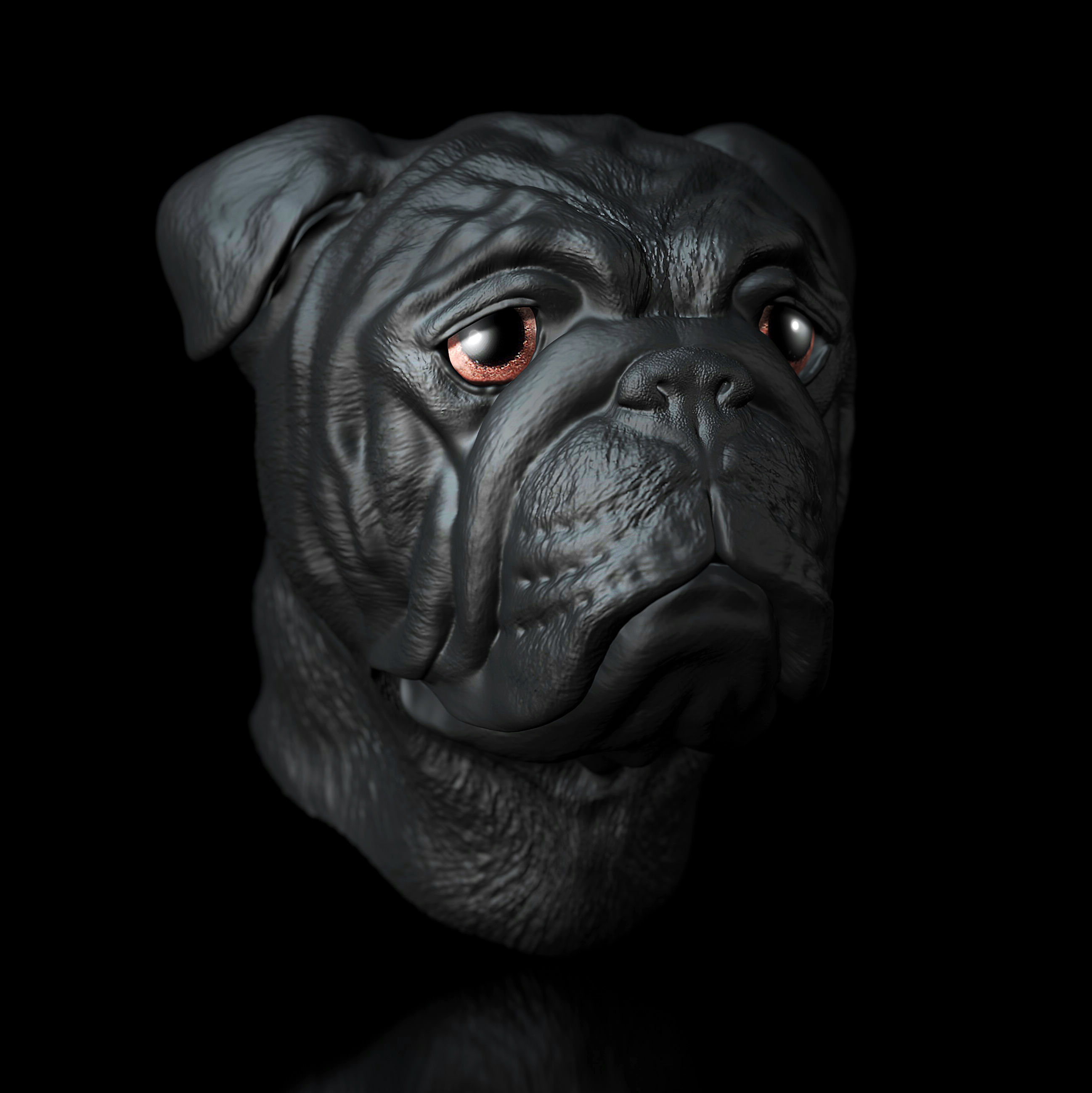 English Bulldog Head Portrait -3D Print Model High-Polygon 3D print model_1