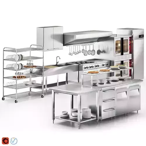  Restaurant equipment 02 workstation cafe kitchen Low-poly 3D model