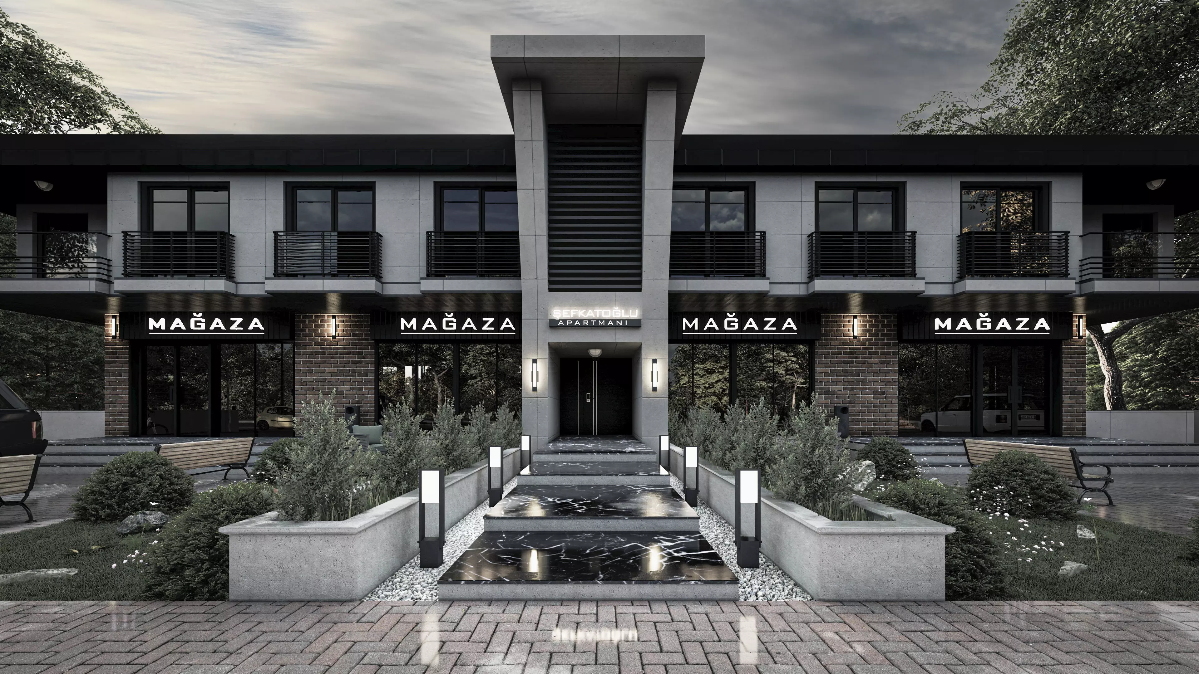 Modern House and Shop Lumion 11 Scene Exterior Scene 3D model