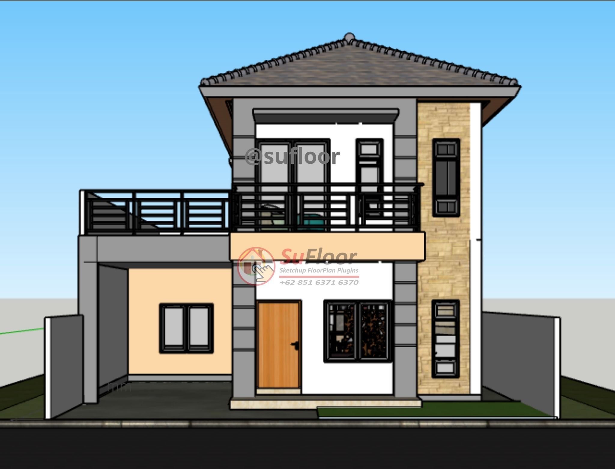 House 10x13m code 416- Sketchup 3D model_3