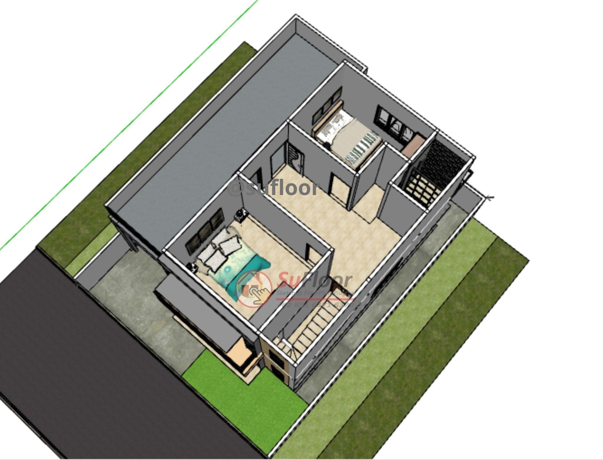 House 10x13m code 416- Sketchup 3D model_9