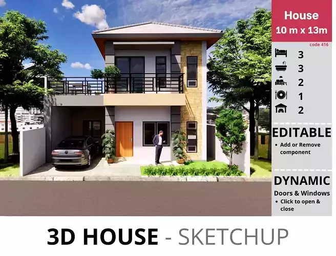 House 10x13m code 416- Sketchup