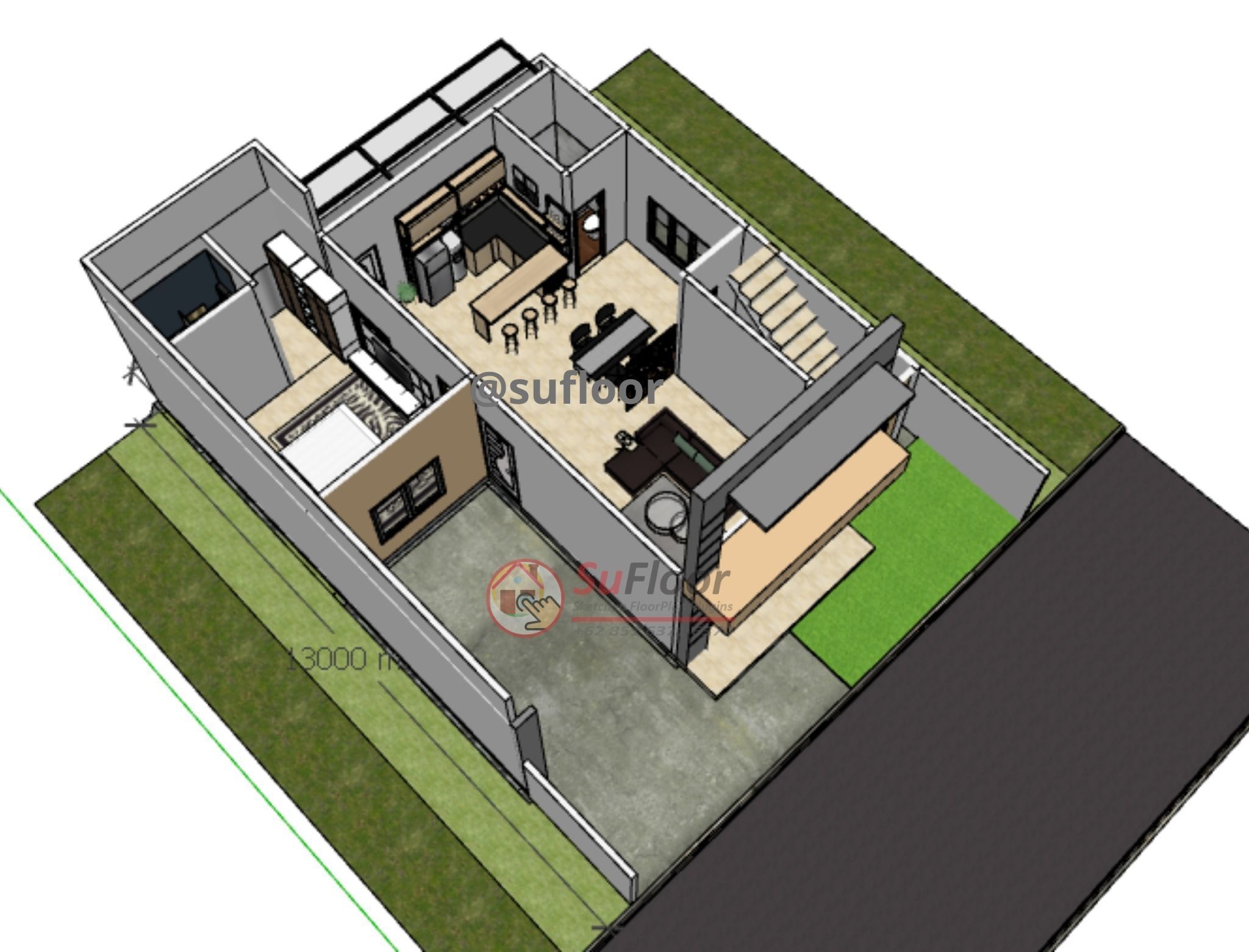 House 10x13m code 416- Sketchup 3D model_8