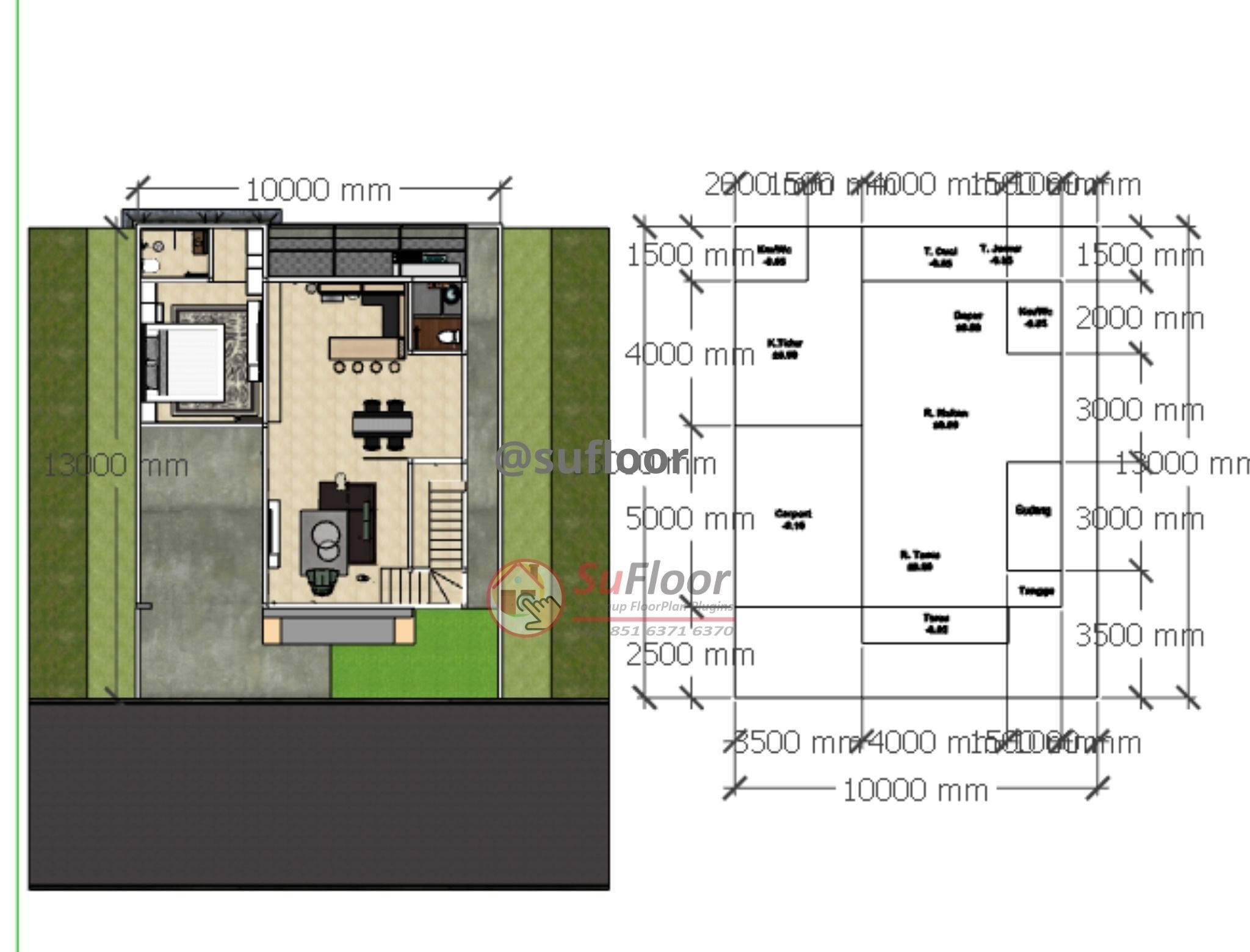 House 10x13m code 416- Sketchup 3D model_7