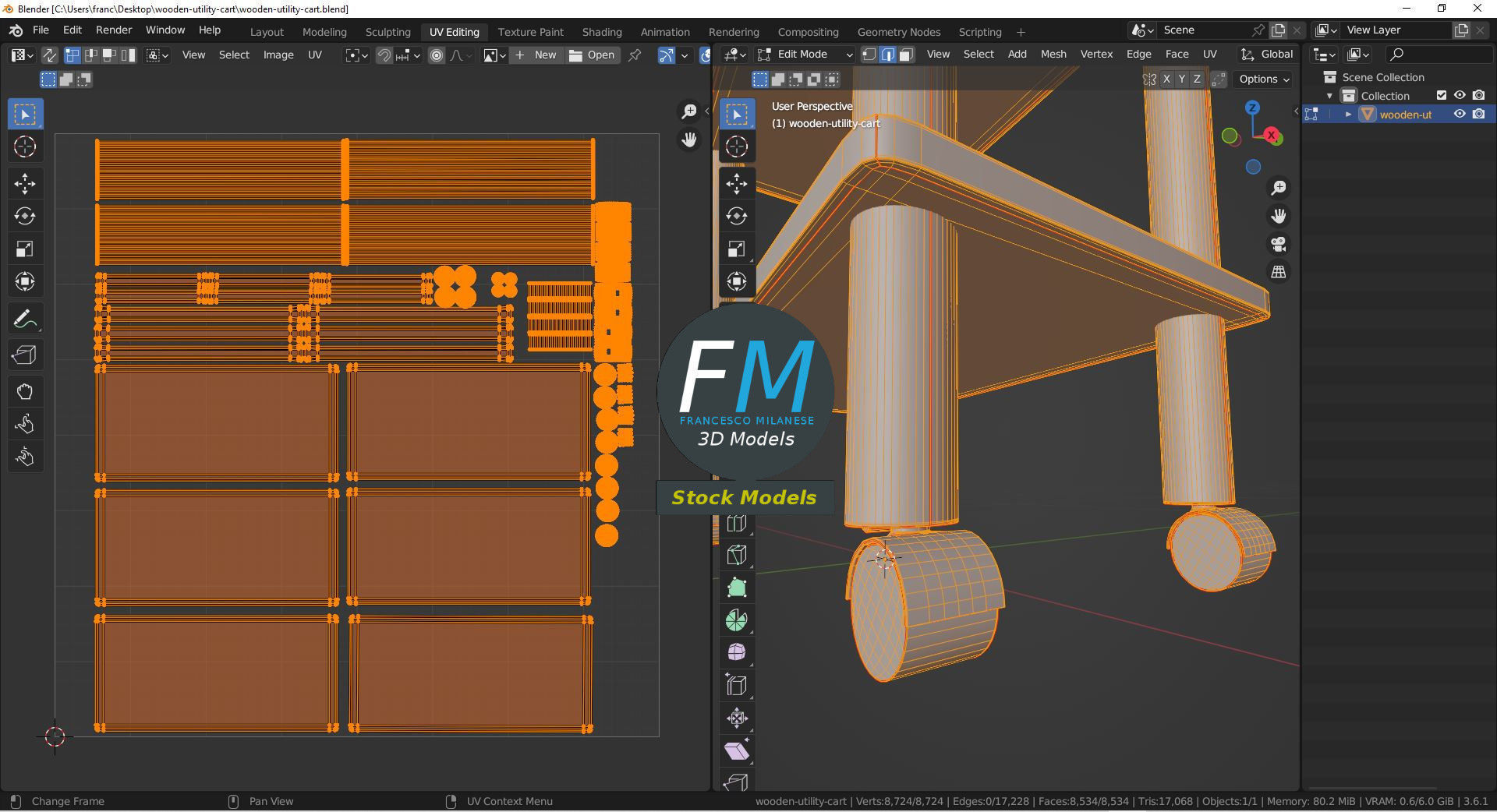 Wooden utility cart 3D model_10