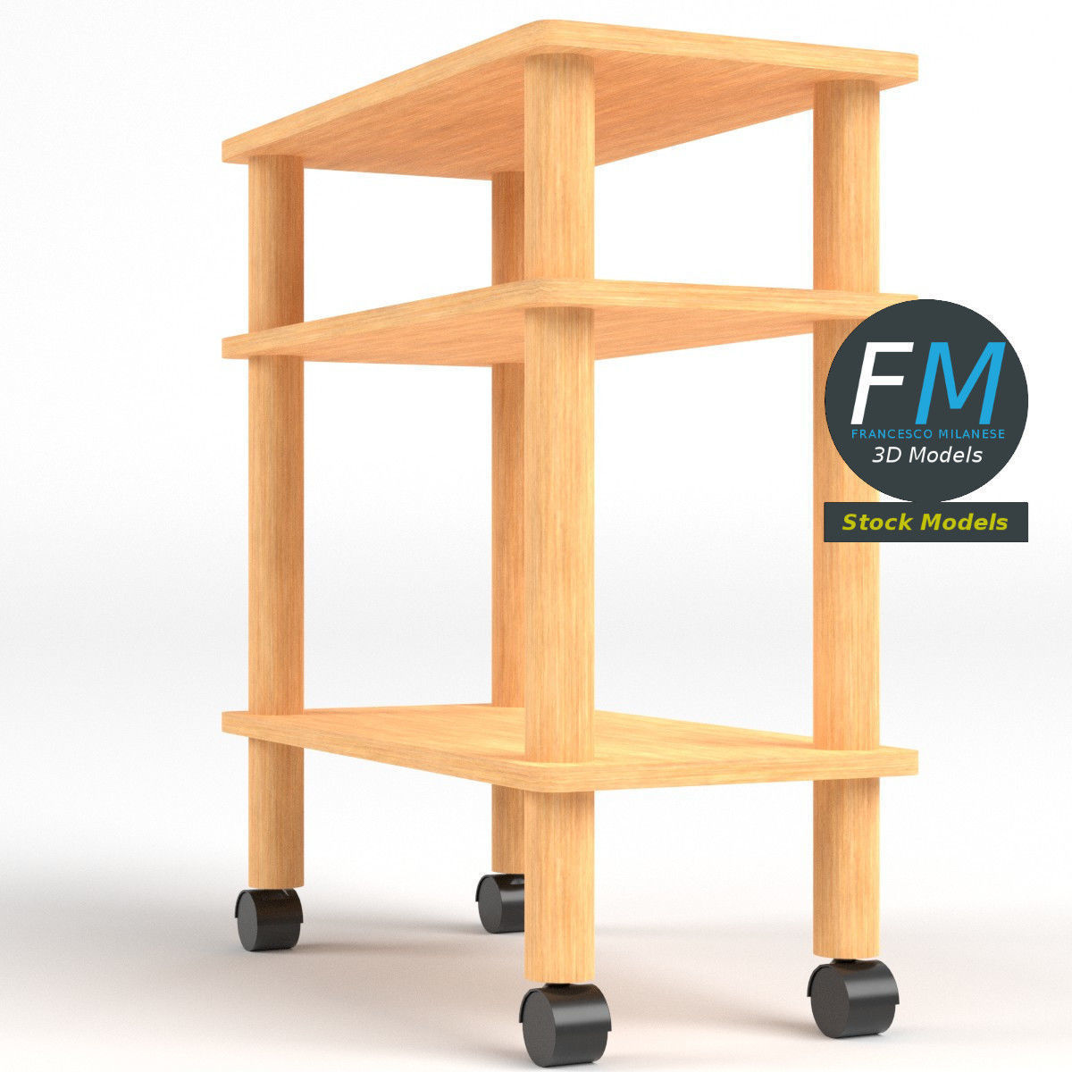 Wooden utility cart 3D model_4