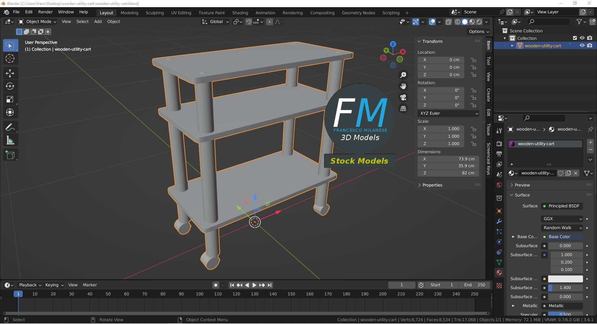 Wooden utility cart 3D model_9