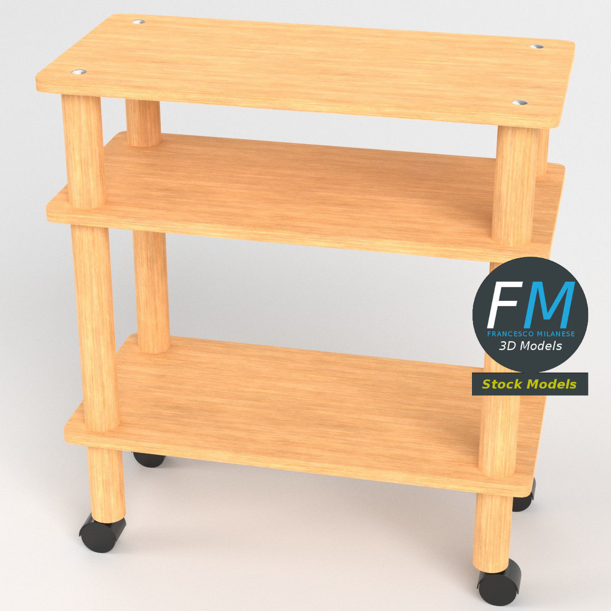 Wooden utility cart 3D model_2