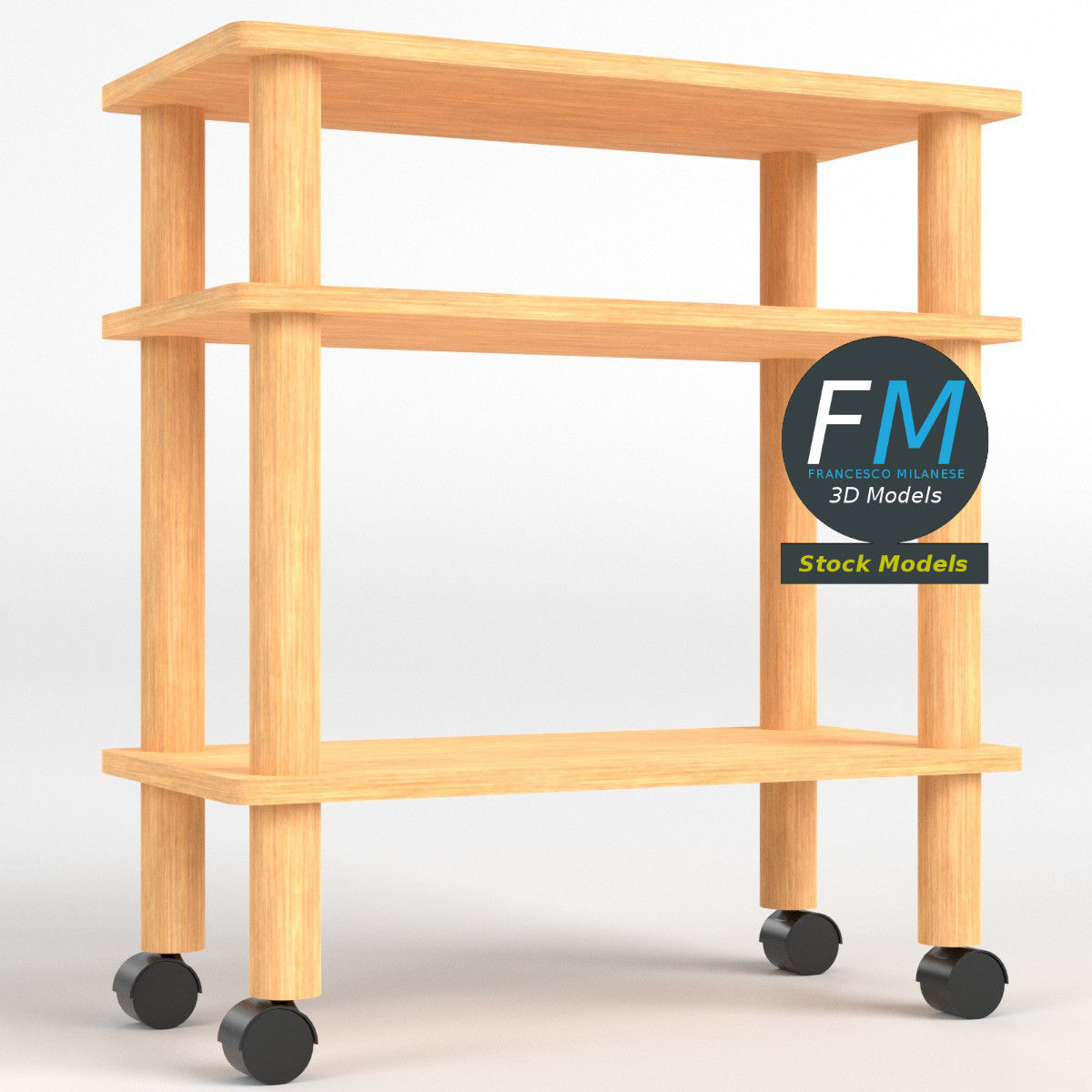 Wooden utility cart 3D model_3