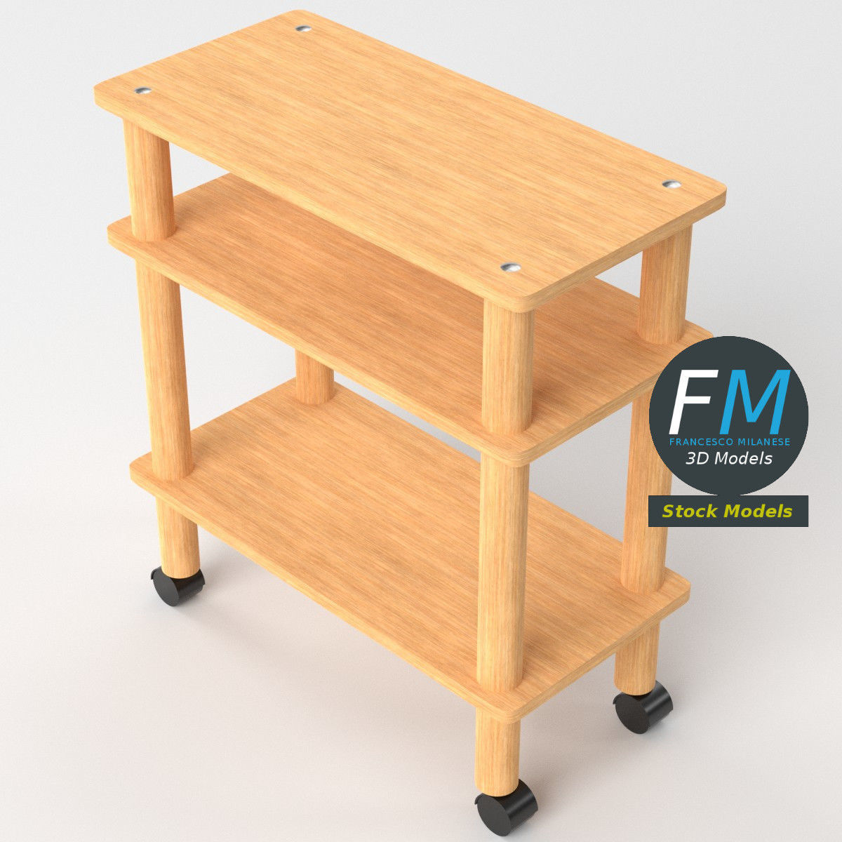 Wooden utility cart 3D model_5