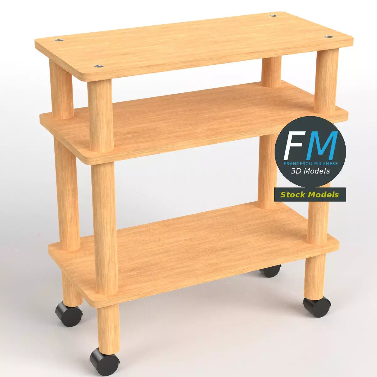 Wooden utility cart 3D model_0