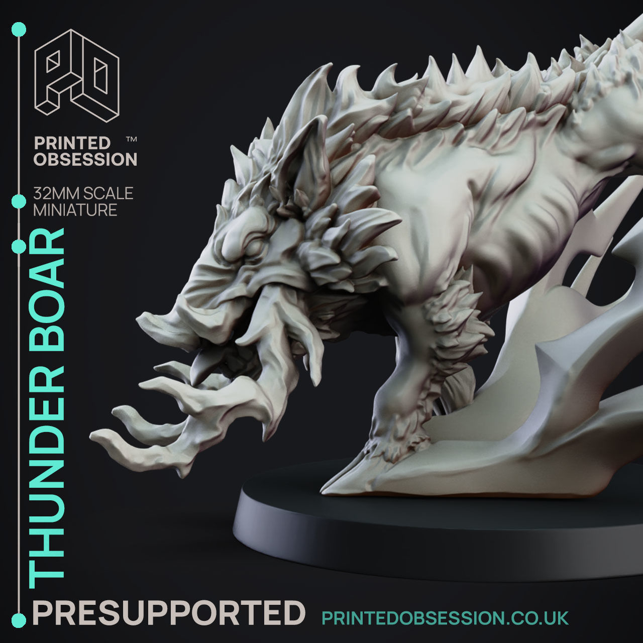Thunder Boar - 3D Printable TTRPG - PRESUPPORTED - 32mm Scale 3D print model_3