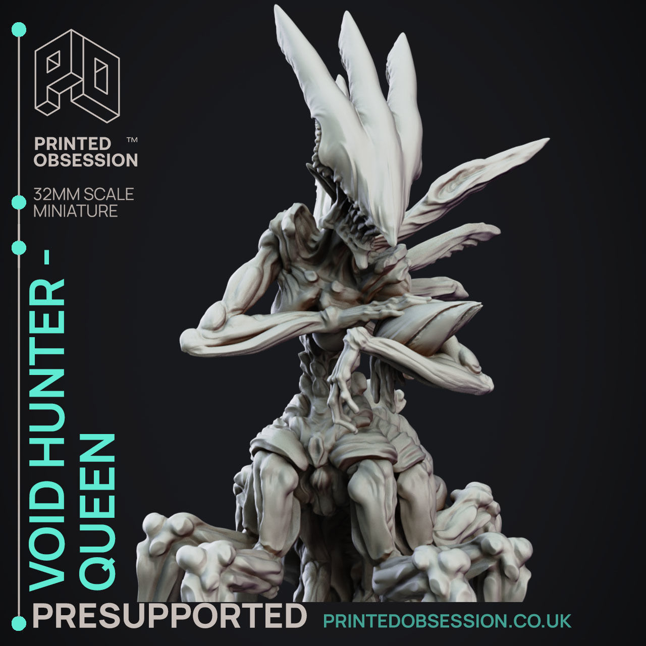 Queen Void Hunter - 3D Printable TTRPG - PRESUPPORTED - 32mm 3D print model_2