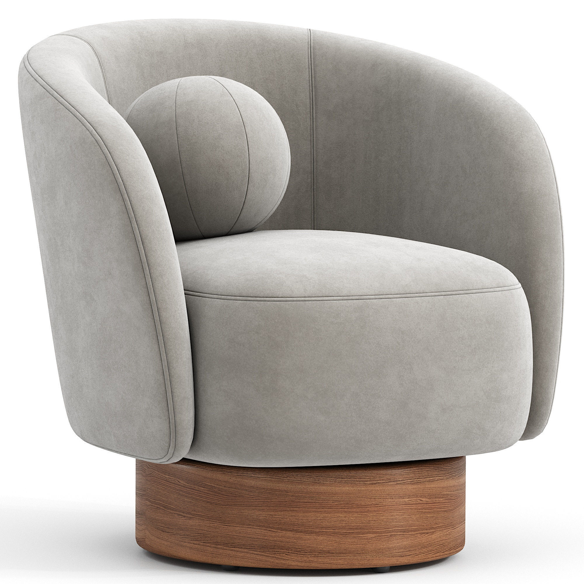 Chaise pivotante moderne en boucle ivoire avec base en bois 3D model_7