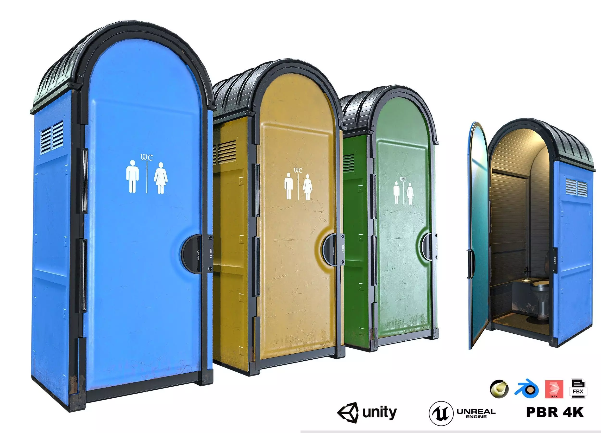 Public Portable Toilet Pack Low-poly 3D model