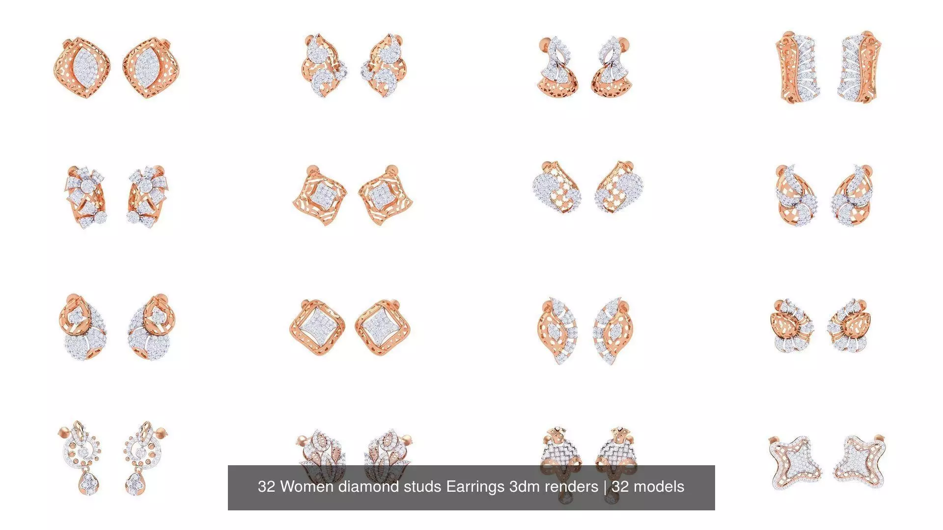 32 Women diamond studs Earrings 3dm renders 3D Model Collection_0