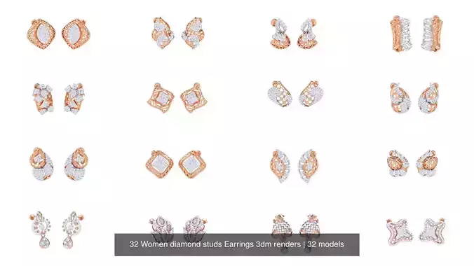32 Women diamond studs Earrings 3dm renders 3D Model Collection 32 Women diamond studs Earrings 3dm renders 3D Model Collection