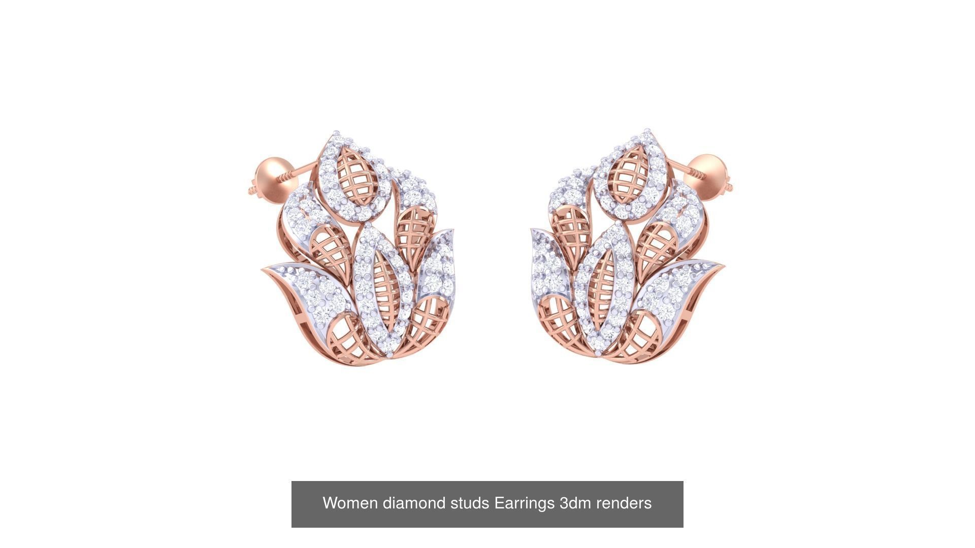 32 Women diamond studs Earrings 3dm renders 3D Model Collection_16