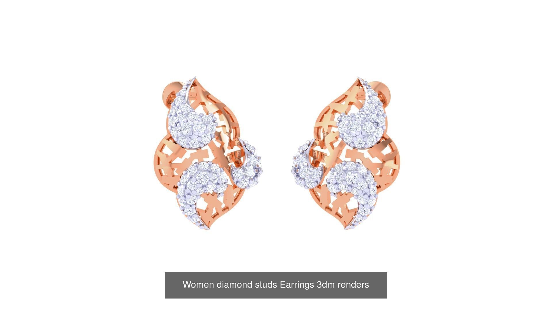 32 Women diamond studs Earrings 3dm renders 3D Model Collection_4
