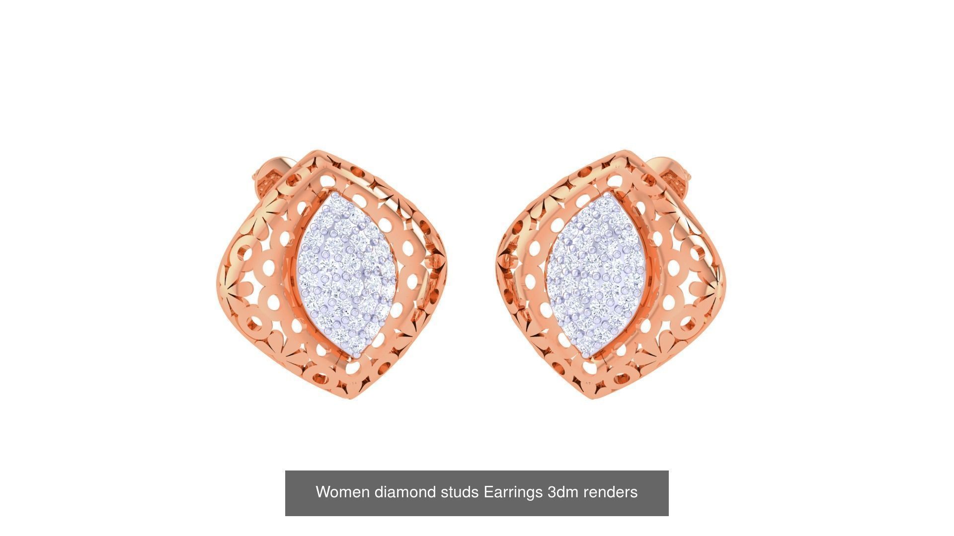 32 Women diamond studs Earrings 3dm renders 3D Model Collection_3