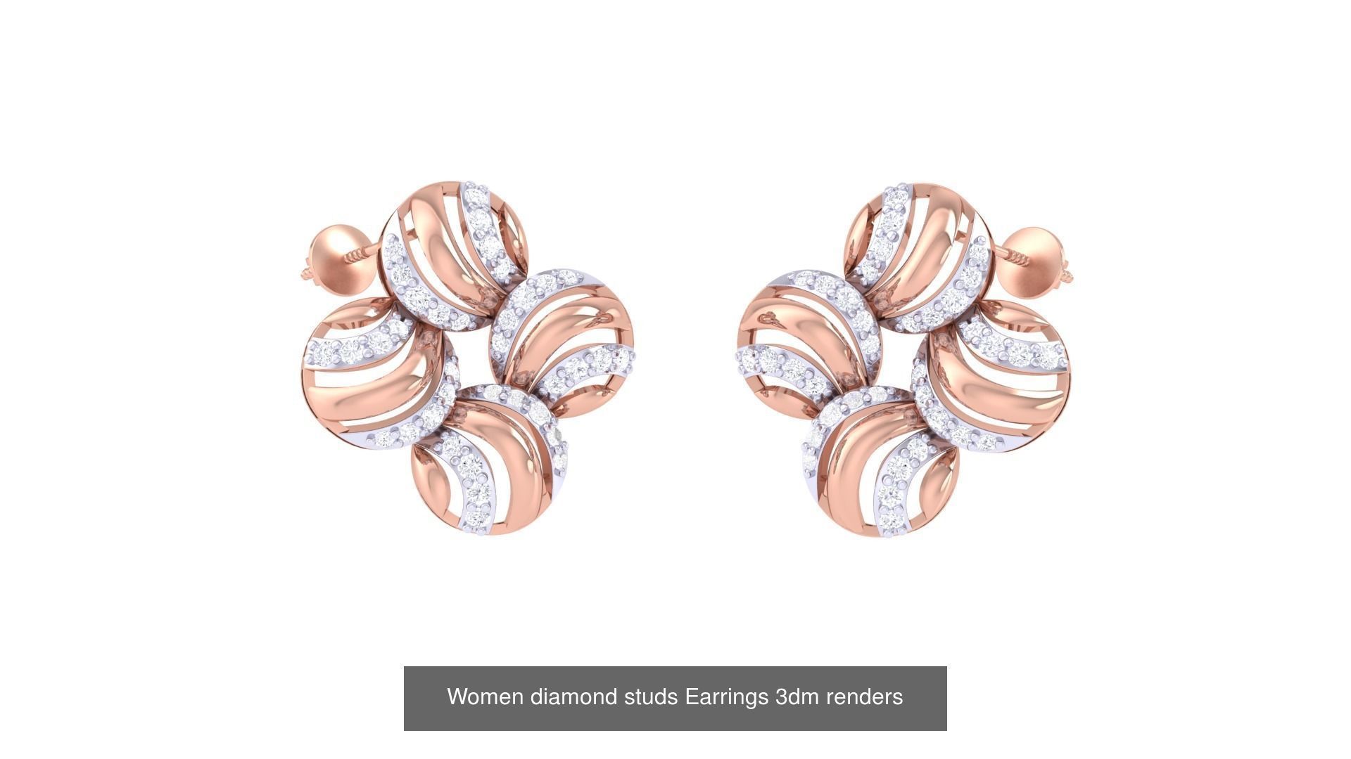 32 Women diamond studs Earrings 3dm renders 3D Model Collection_23