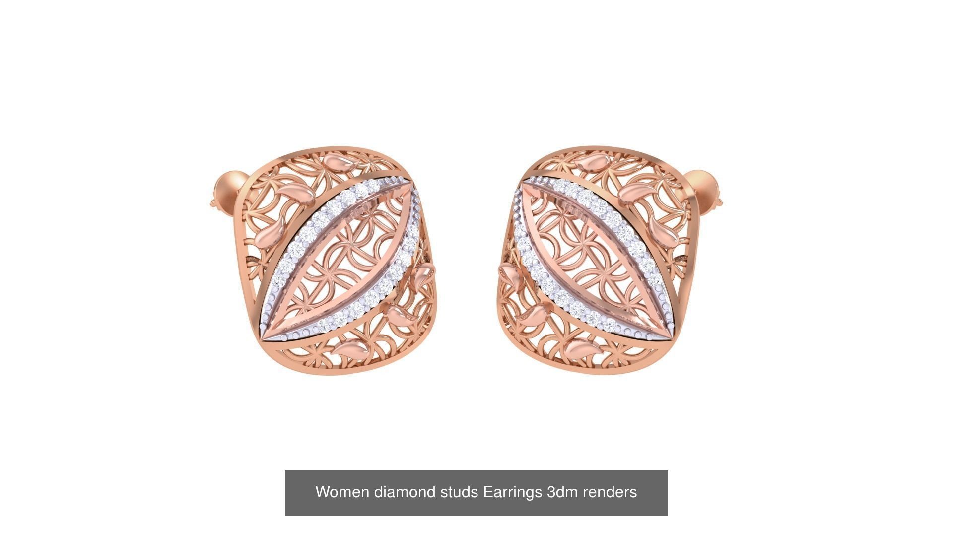 32 Women diamond studs Earrings 3dm renders 3D Model Collection_34