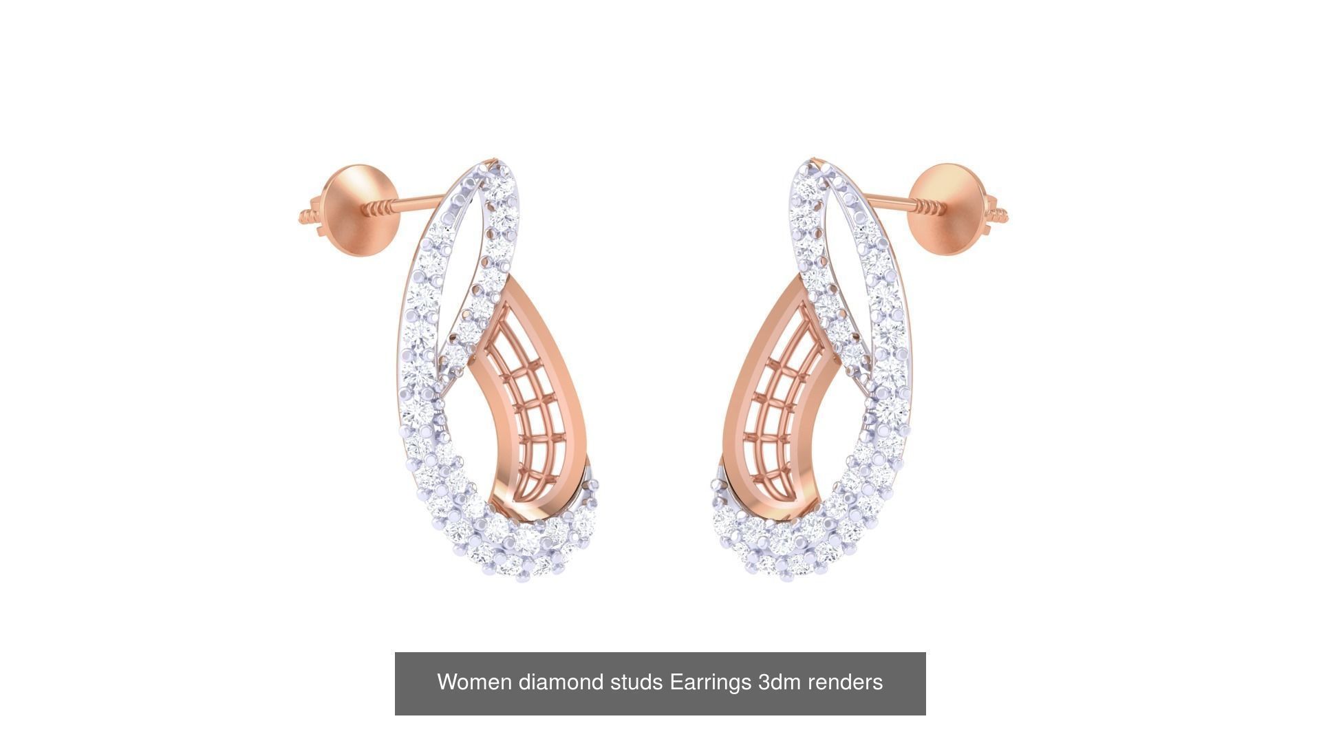 32 Women diamond studs Earrings 3dm renders 3D Model Collection_24