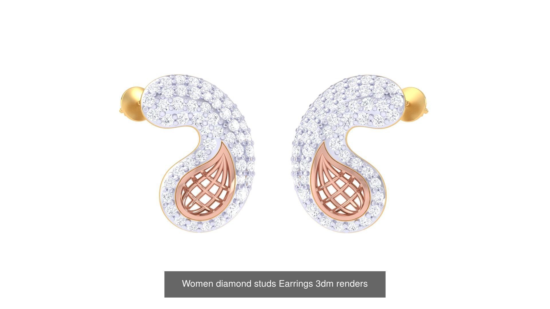 32 Women diamond studs Earrings 3dm renders 3D Model Collection_25