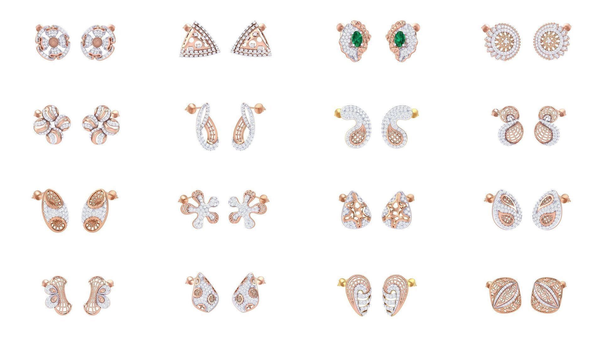 32 Women diamond studs Earrings 3dm renders 3D Model Collection_1