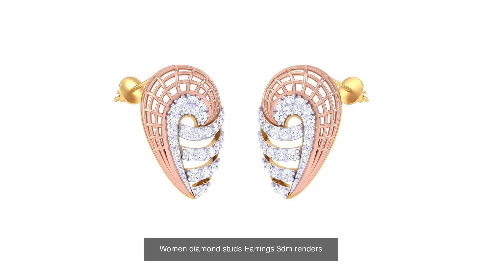 32 Women diamond studs Earrings 3dm renders 3D Model Collection_33
