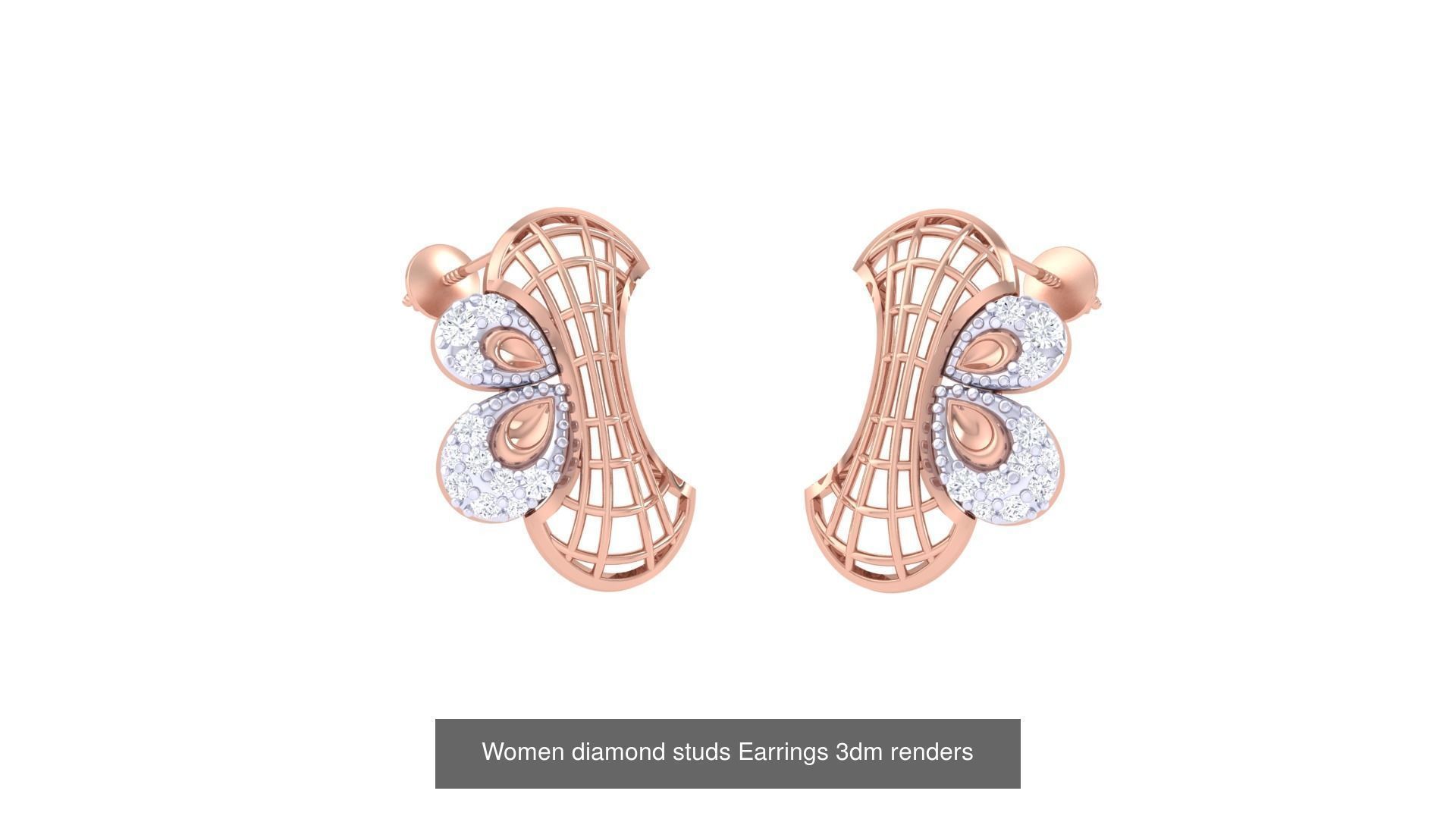 32 Women diamond studs Earrings 3dm renders 3D Model Collection_31