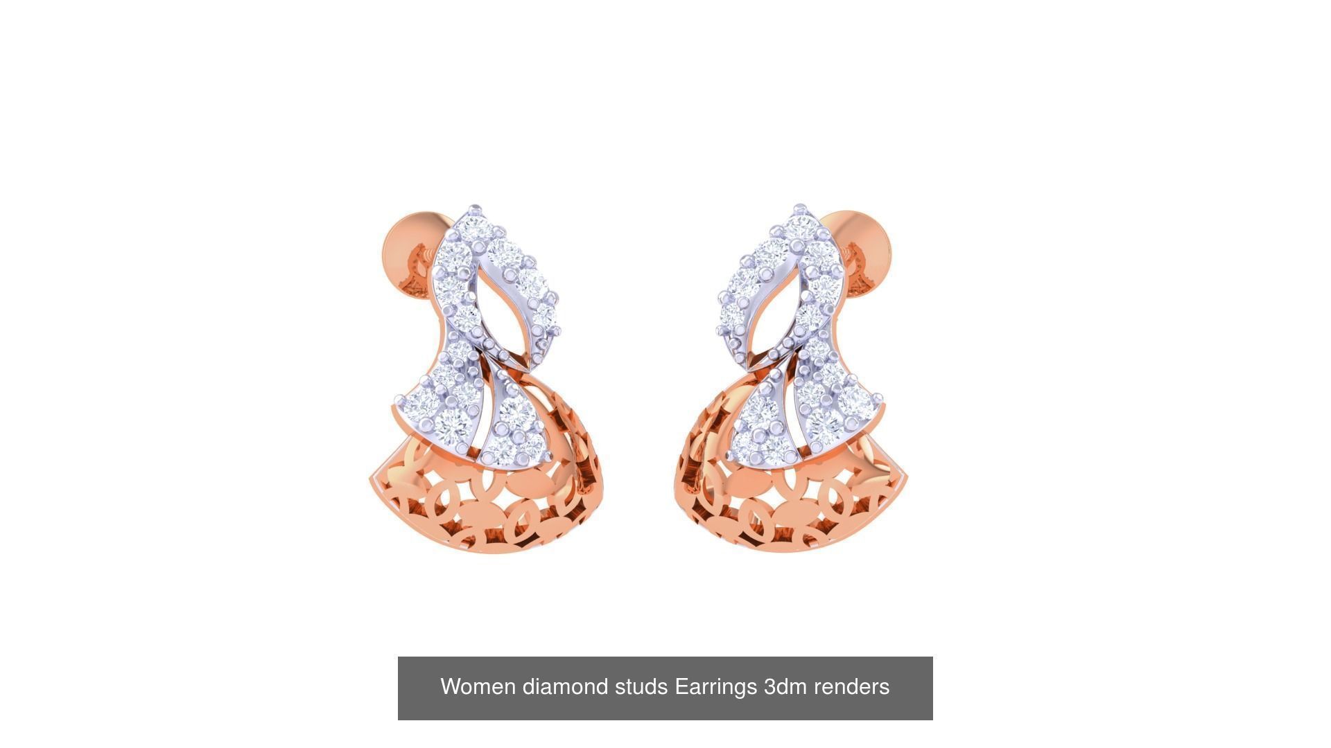 32 Women diamond studs Earrings 3dm renders 3D Model Collection_5