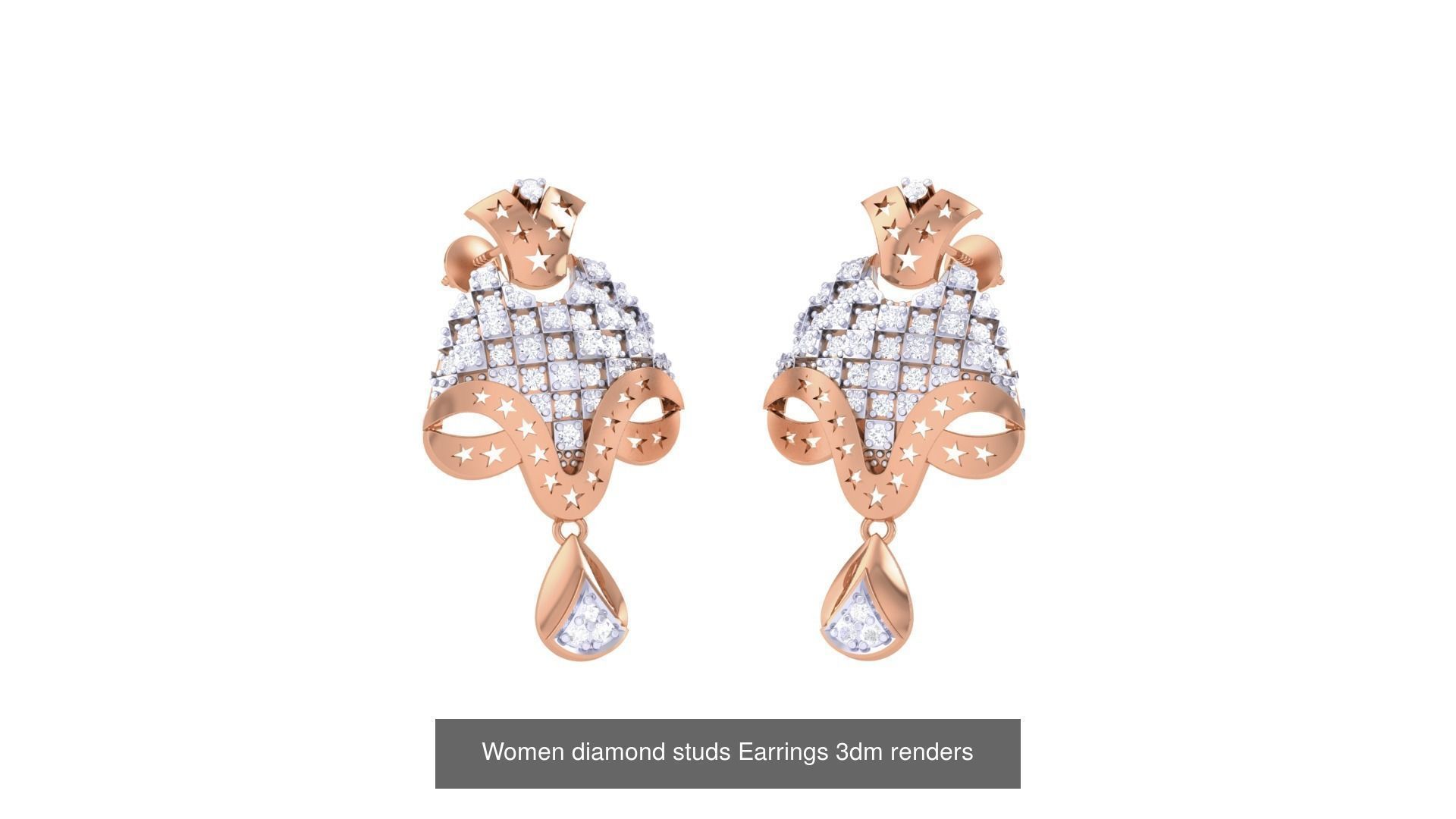 32 Women diamond studs Earrings 3dm renders 3D Model Collection_17