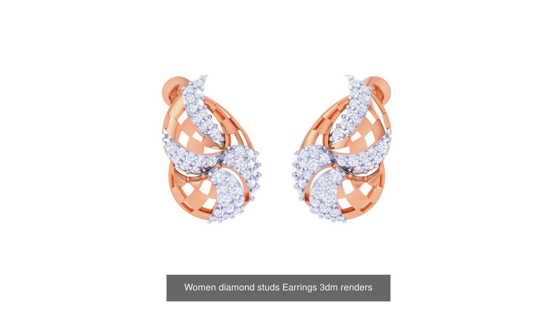 32 Women diamond studs Earrings 3dm renders 3D Model Collection_10
