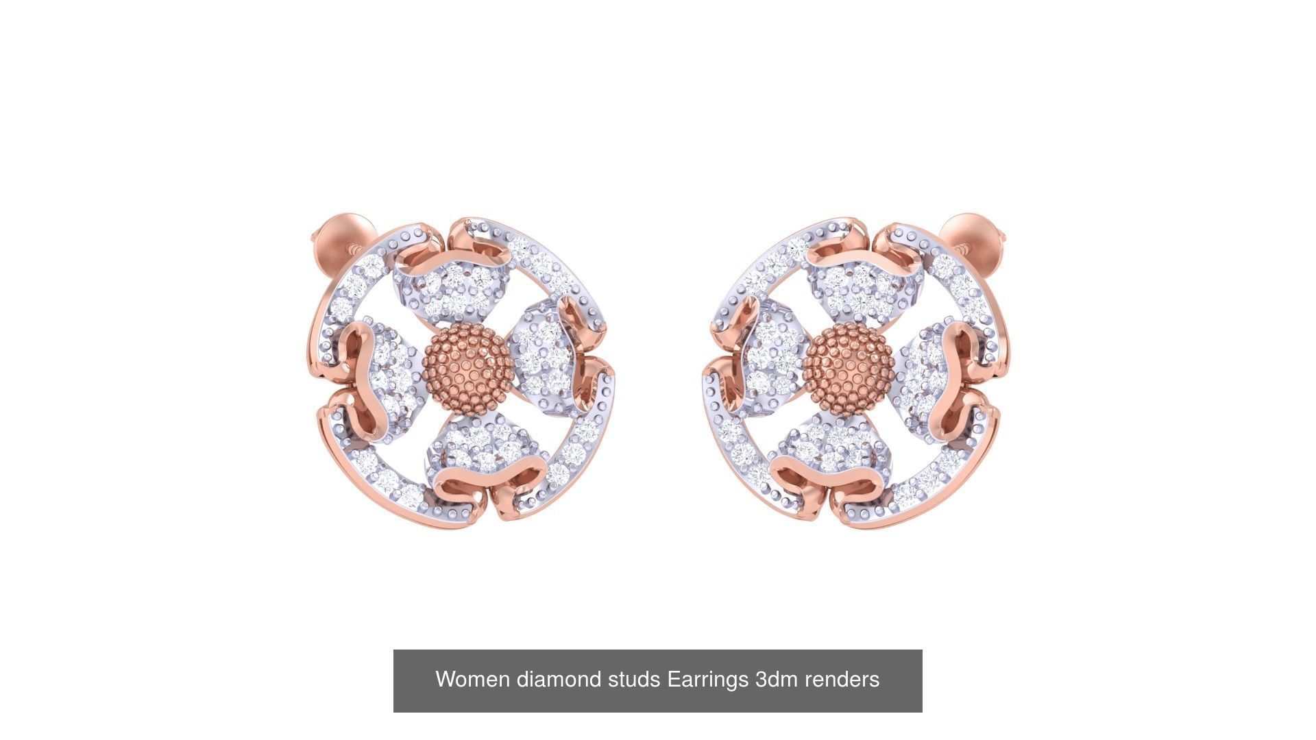 32 Women diamond studs Earrings 3dm renders 3D Model Collection_19