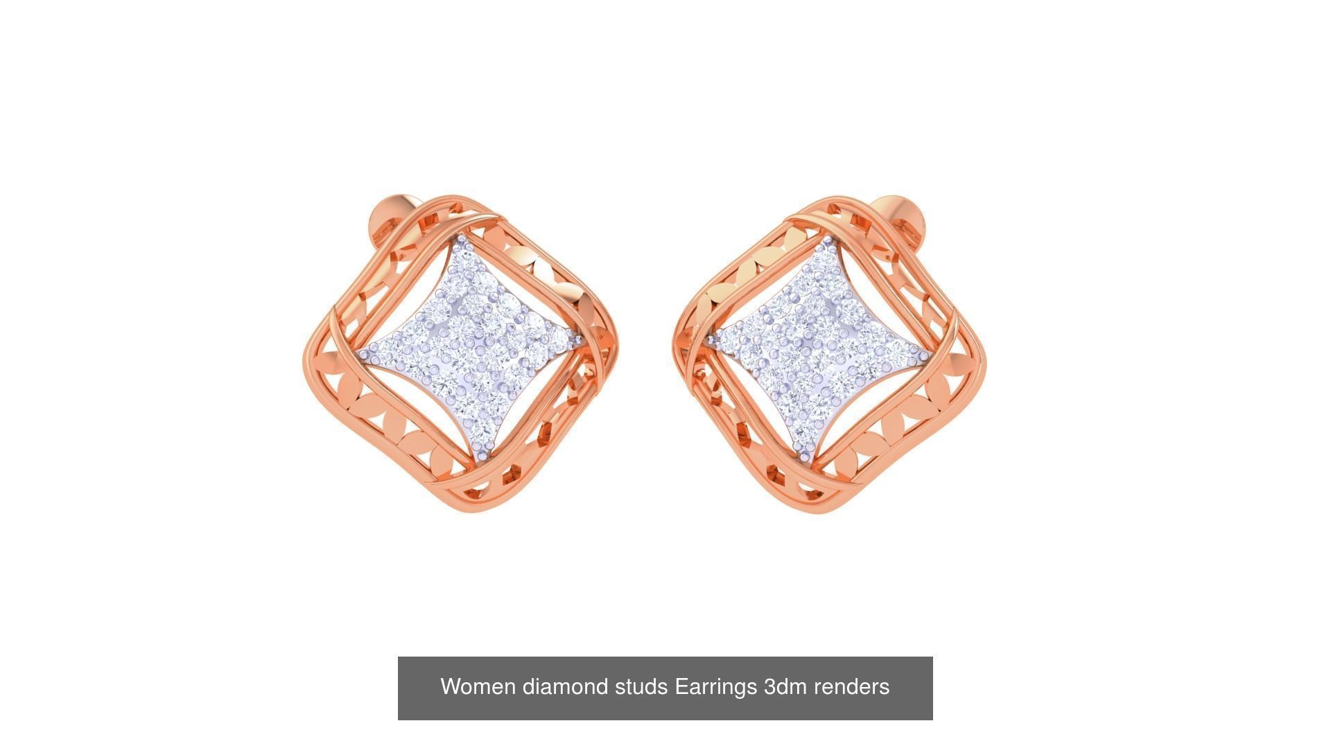 32 Women diamond studs Earrings 3dm renders 3D Model Collection_12