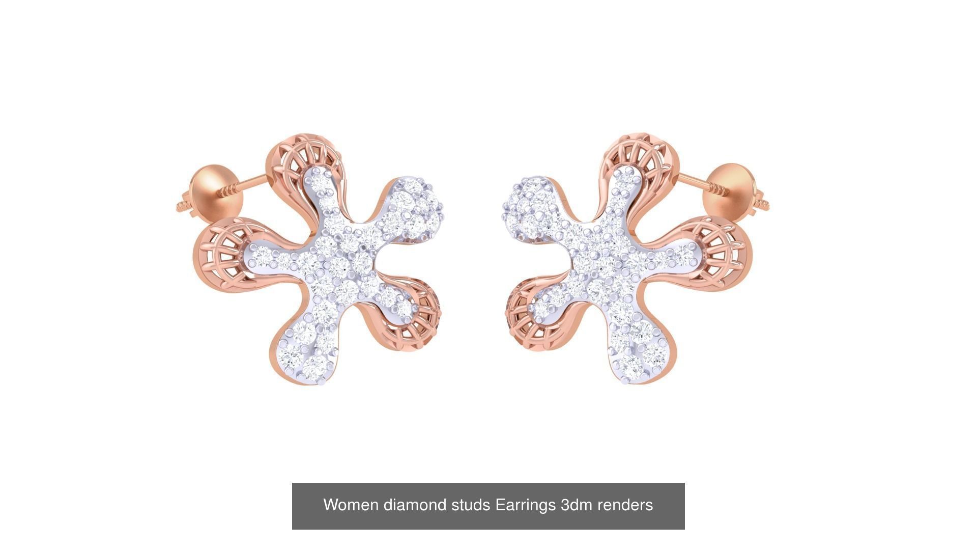 32 Women diamond studs Earrings 3dm renders 3D Model Collection_28