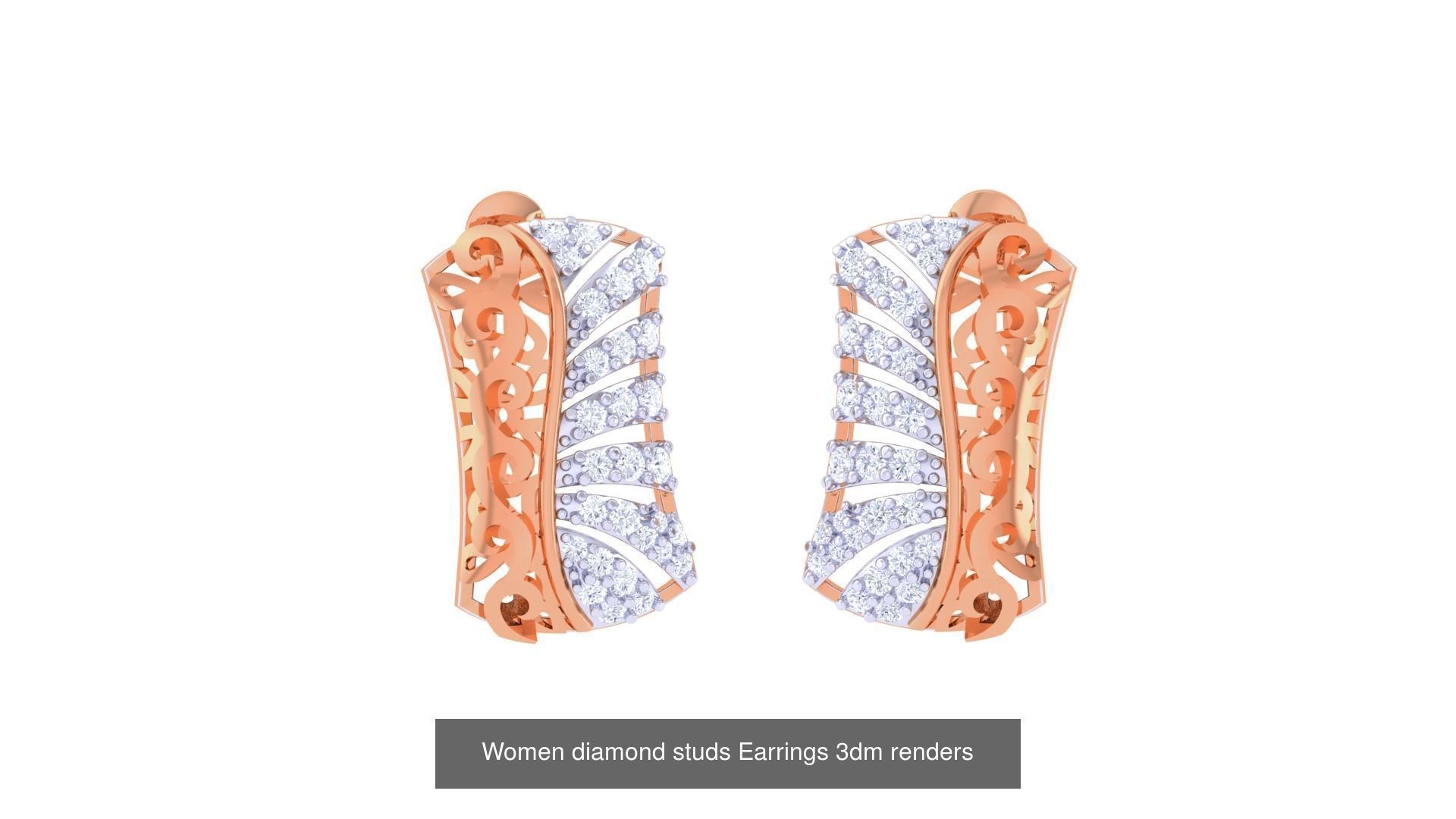 32 Women diamond studs Earrings 3dm renders 3D Model Collection_6