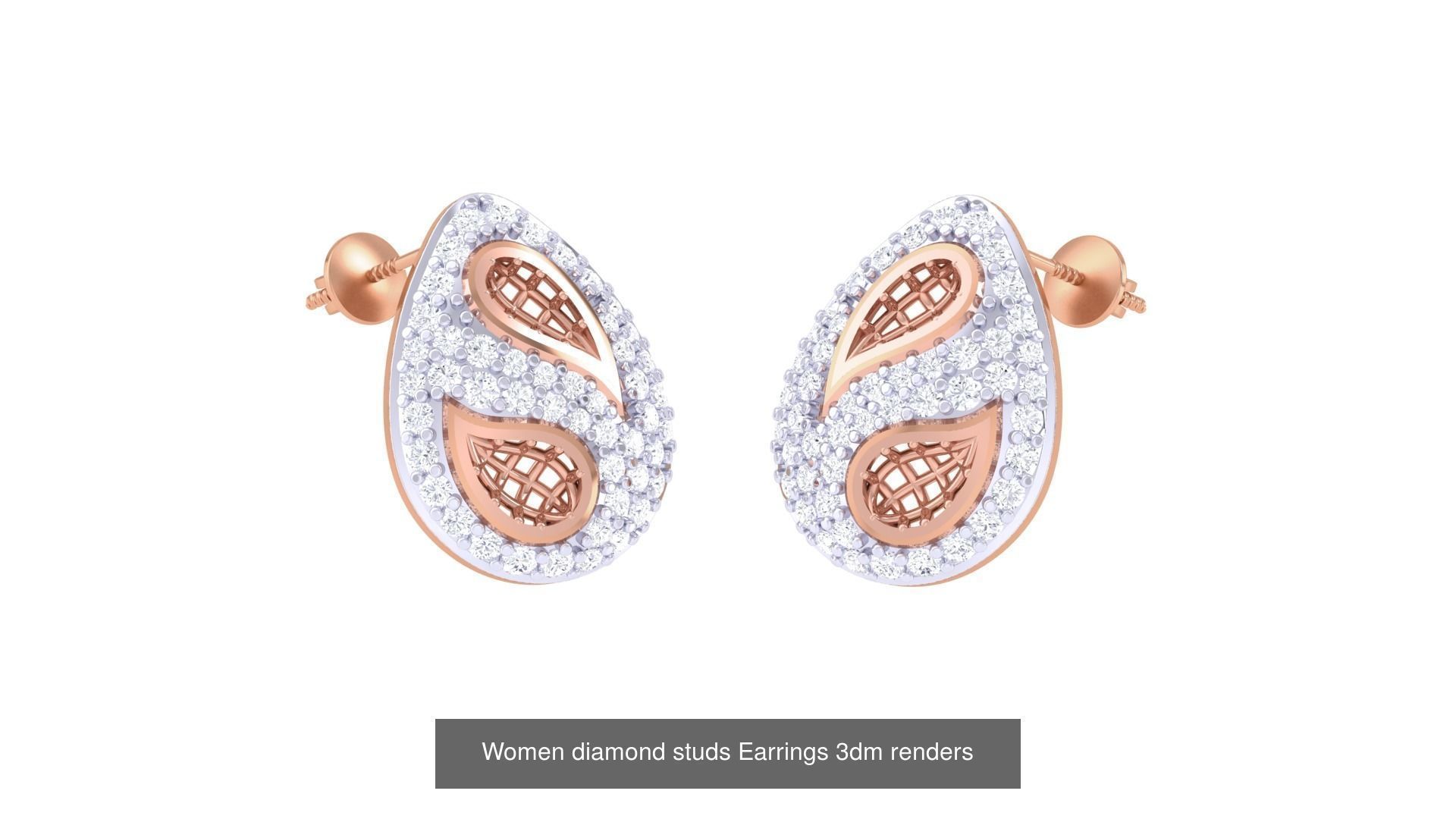 32 Women diamond studs Earrings 3dm renders 3D Model Collection_30
