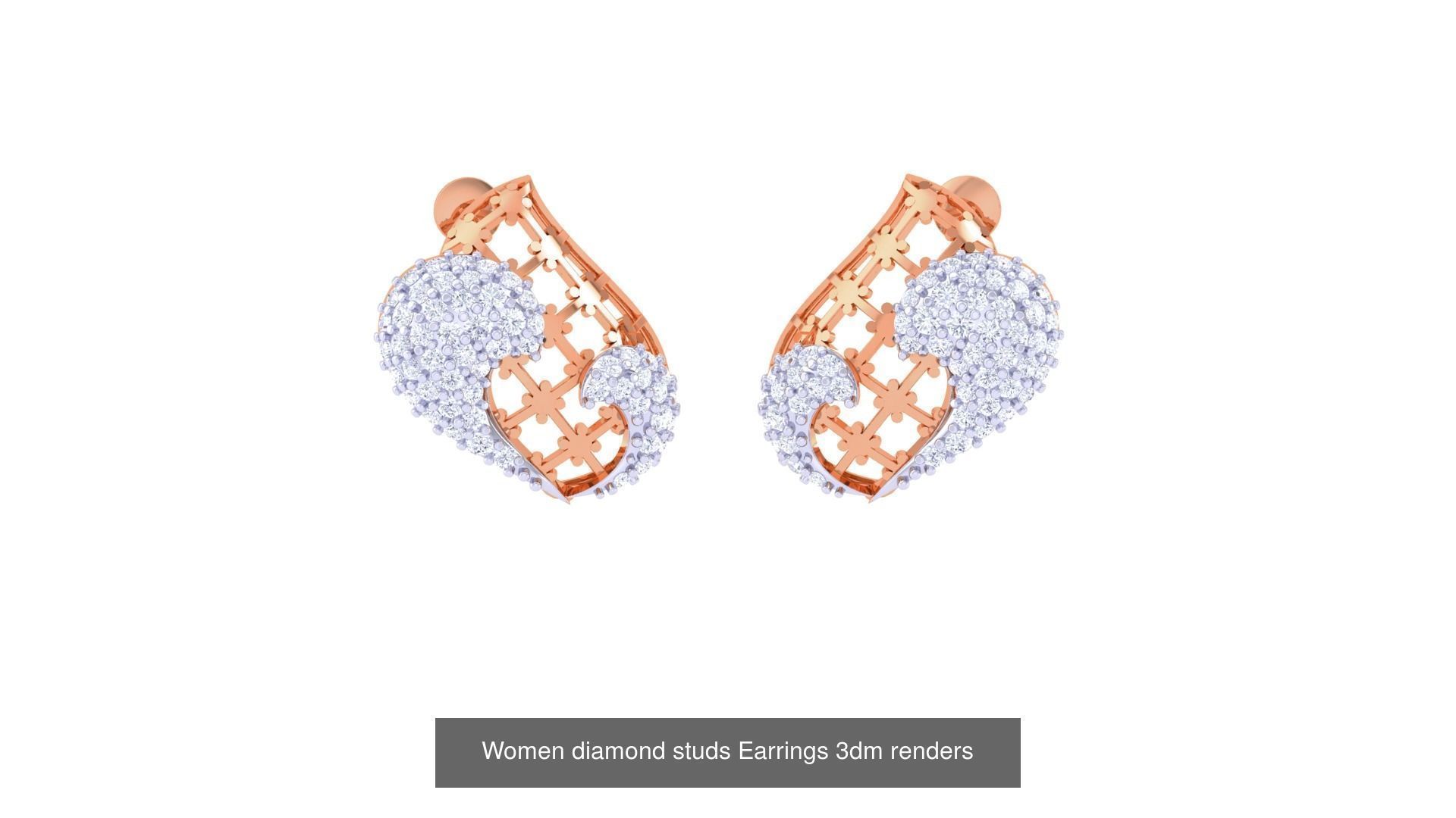 32 Women diamond studs Earrings 3dm renders 3D Model Collection_9