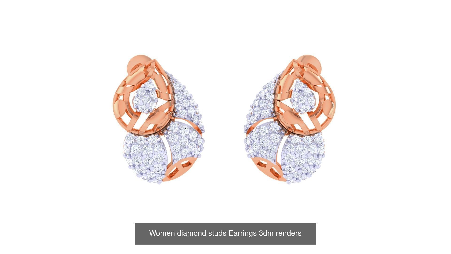 32 Women diamond studs Earrings 3dm renders 3D Model Collection_11