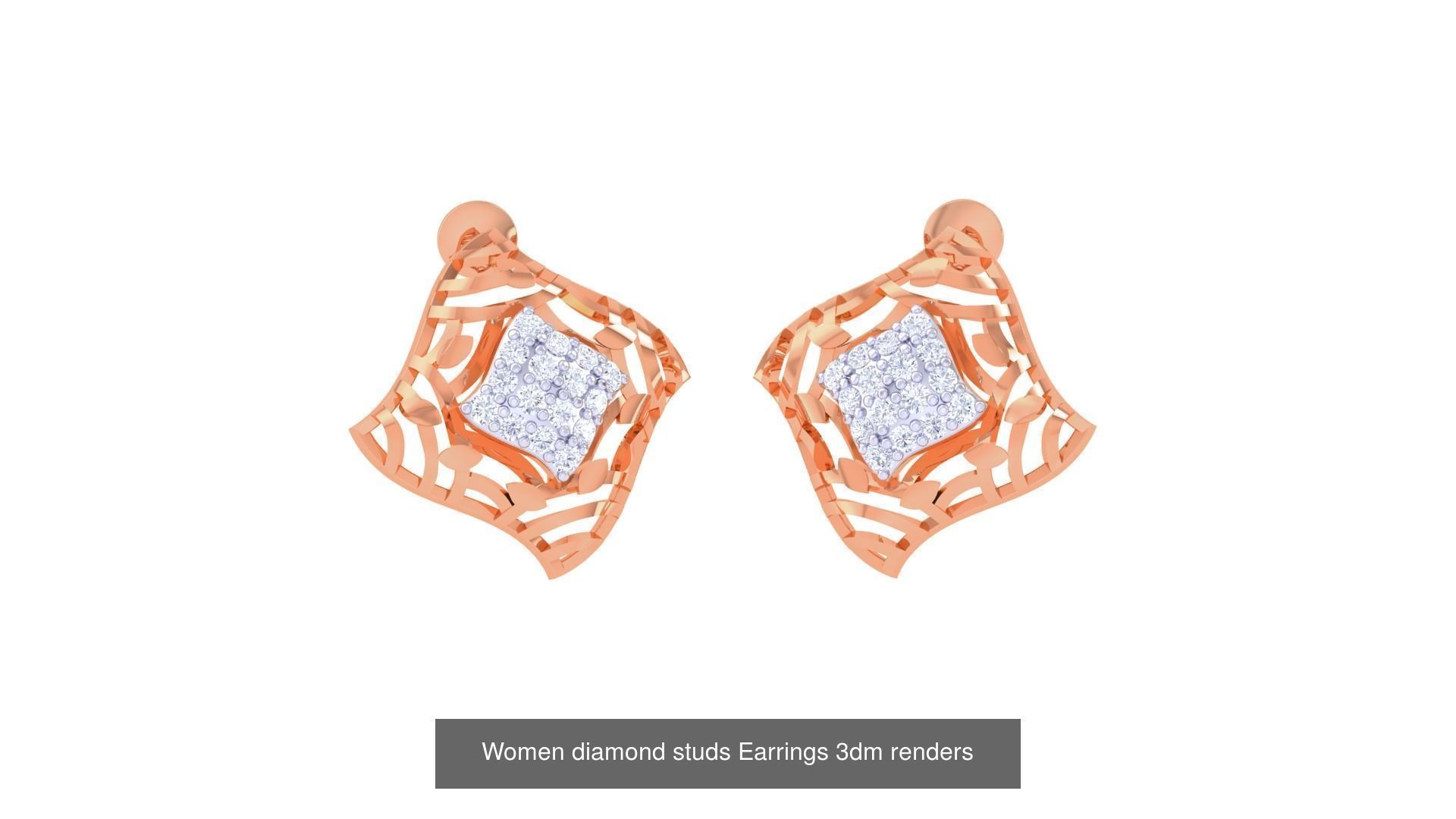 32 Women diamond studs Earrings 3dm renders 3D Model Collection_8