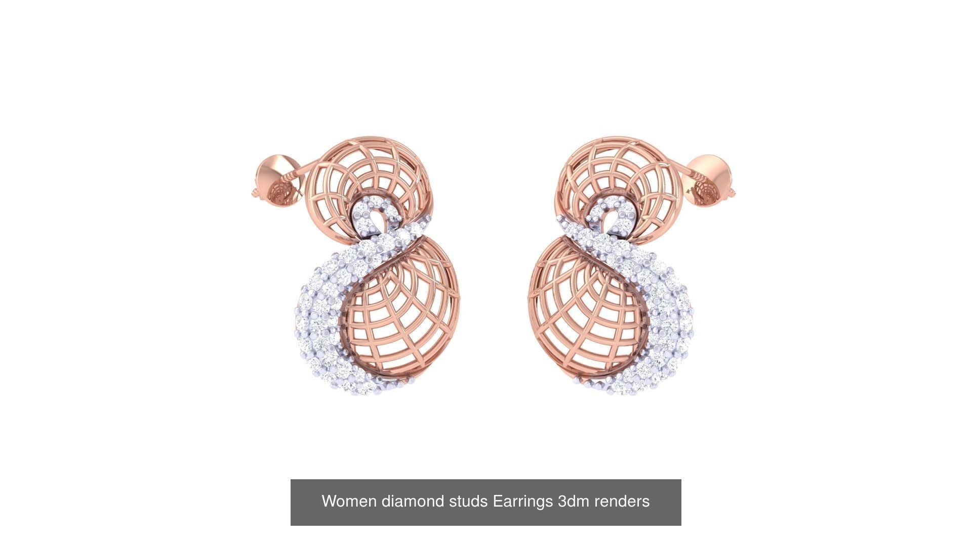 32 Women diamond studs Earrings 3dm renders 3D Model Collection_26
