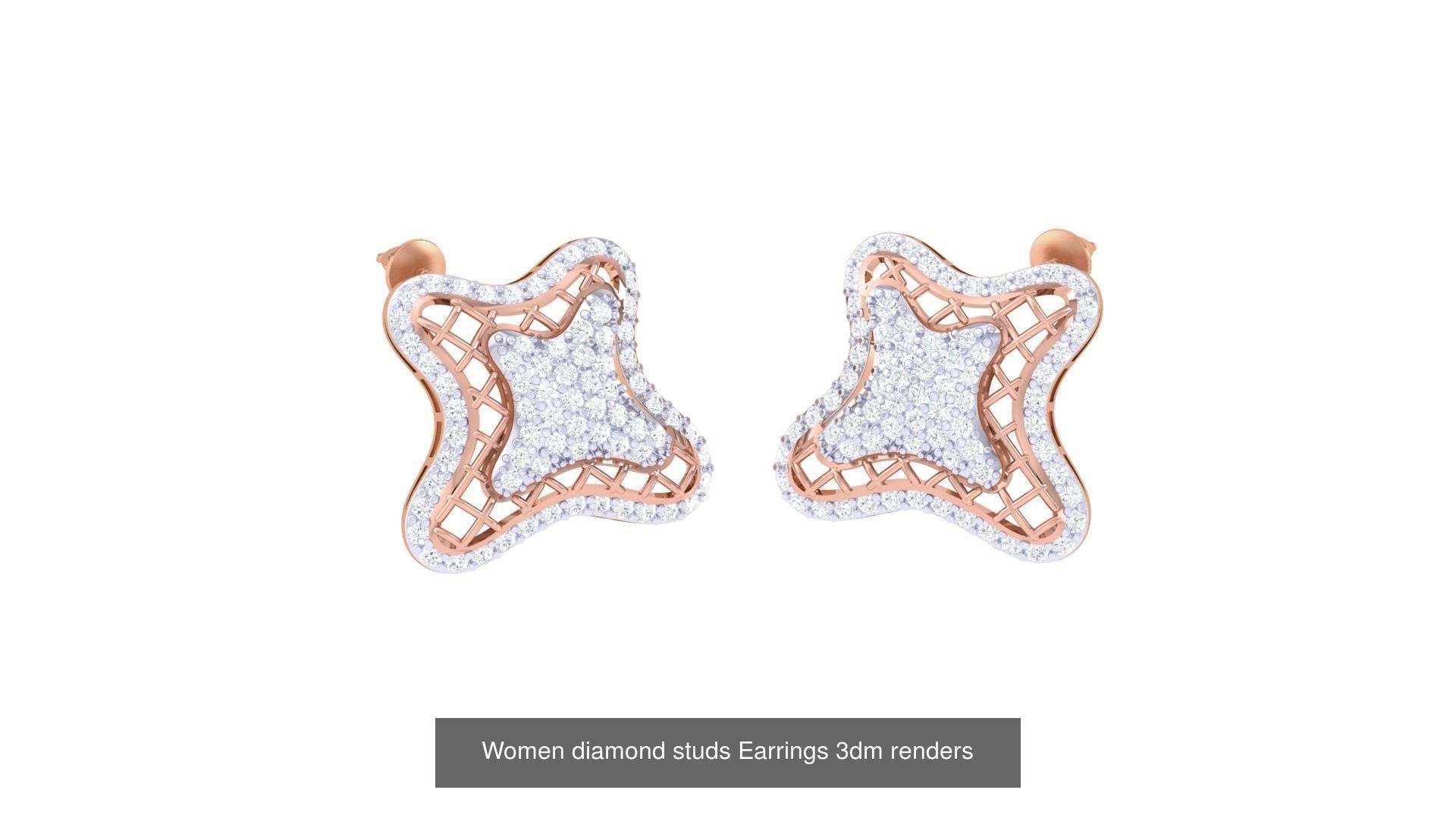 32 Women diamond studs Earrings 3dm renders 3D Model Collection_18