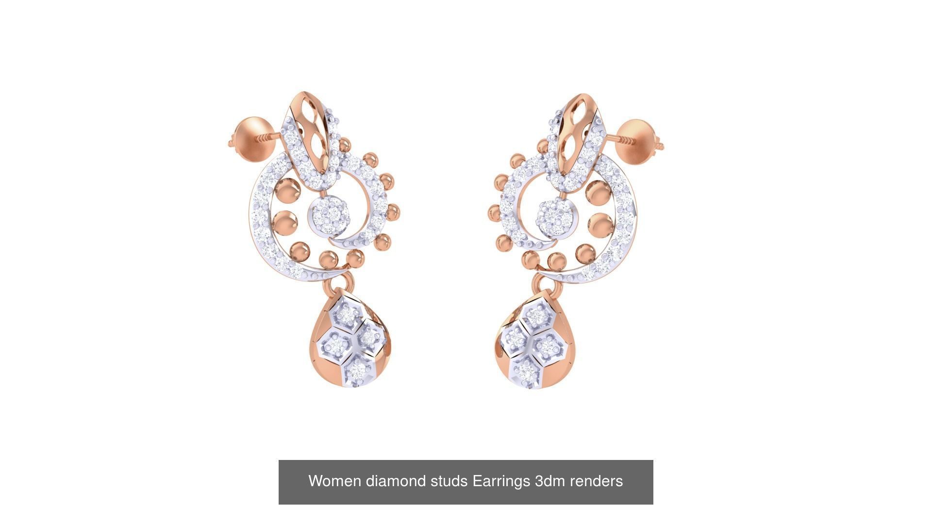 32 Women diamond studs Earrings 3dm renders 3D Model Collection_15