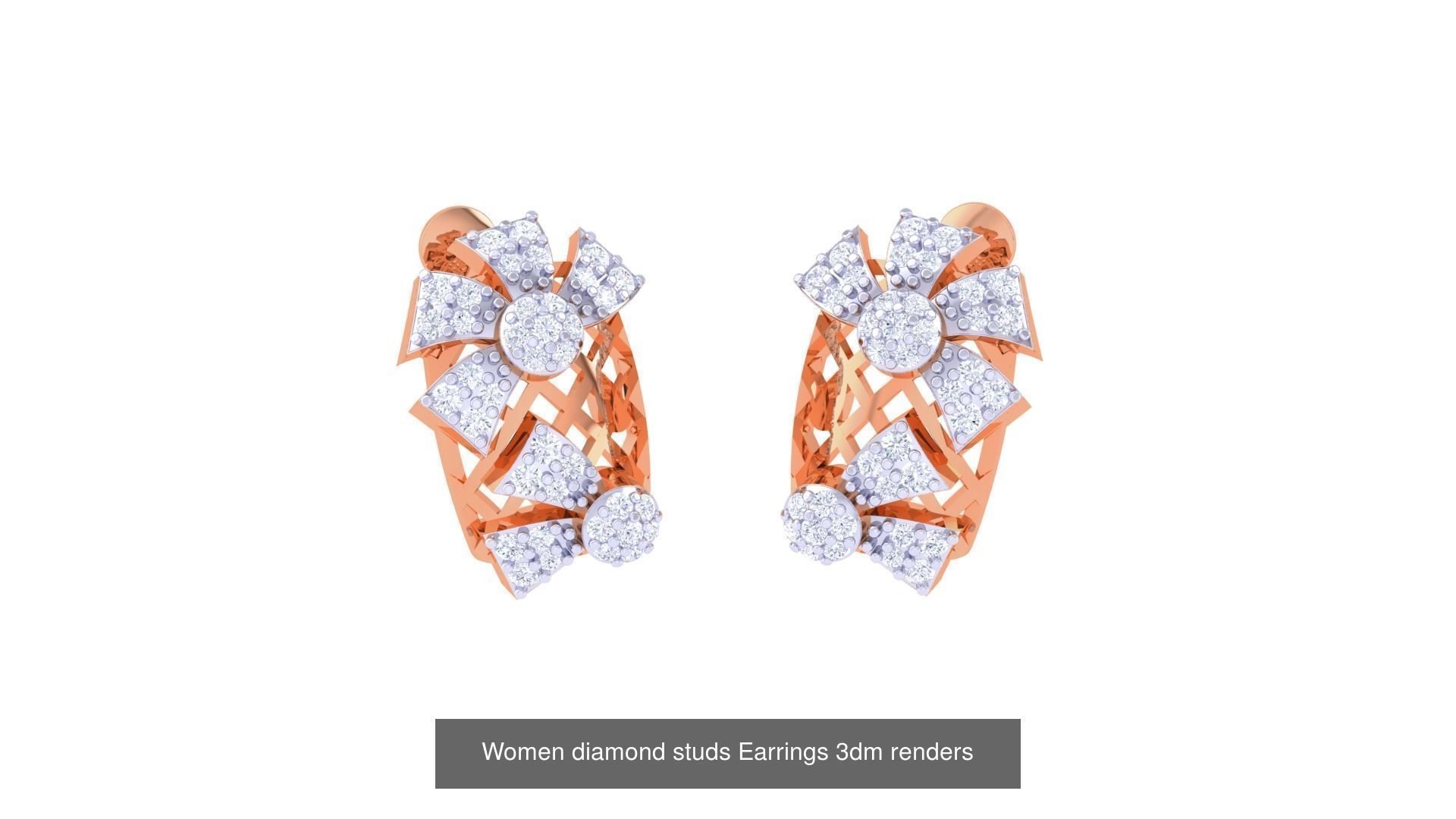 32 Women diamond studs Earrings 3dm renders 3D Model Collection_7