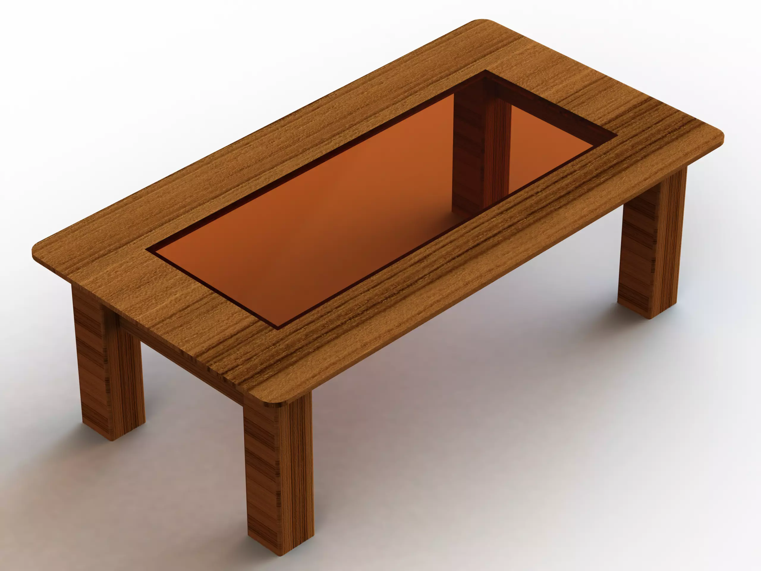 Teak Rectangular Coffee Table with Glass Free 3D model