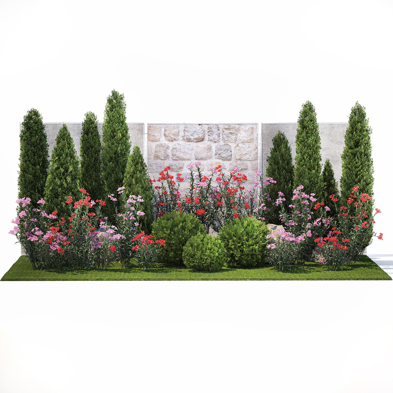 Beautiful garden with thuja flowers cypress and oleander 1370 3D model_6