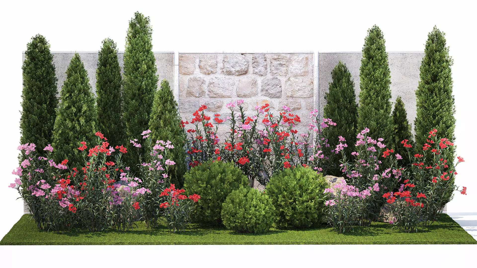 Beautiful garden with thuja flowers cypress and oleander 1370 3D model_0