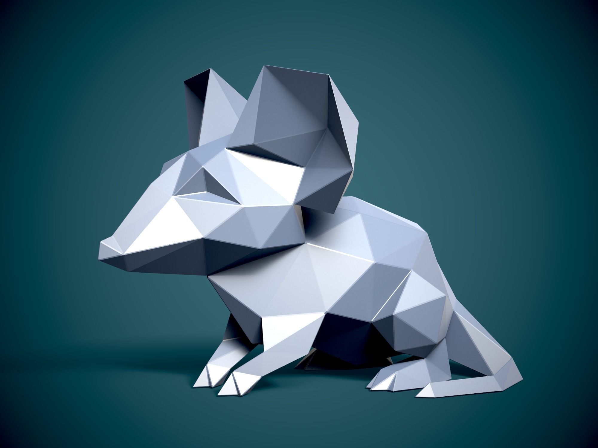 Low Poly style Mouse  and Pepakura 3D print model_4